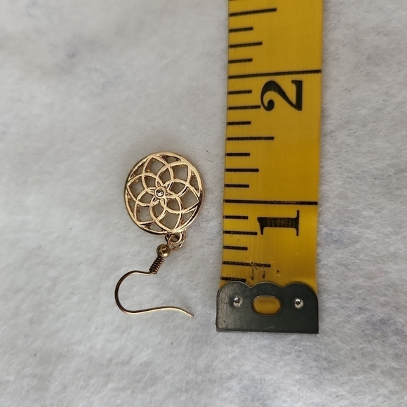 Goldtone Flower Knot Earrings Rhinestone Center - Picture 6 of 6